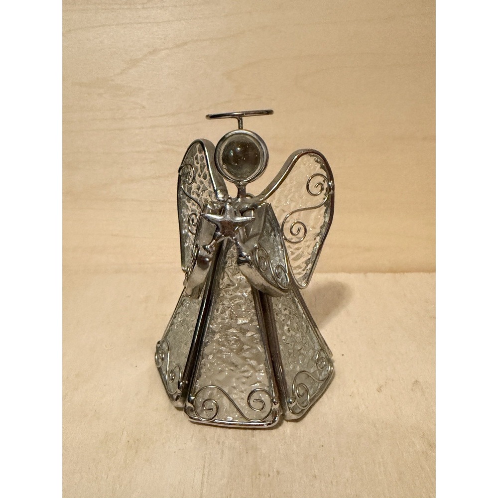 Angel Ornament 3D Iridescent Textured Stained Glass Effect Body & Wings Star